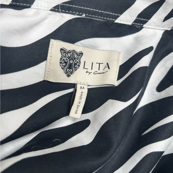 LITA BY CIARA SHIRT DRESS ANIMAL PRINT BLACK & WHITE PARTY COCKTAIL SZ M NWOT - Picture 7 of 10